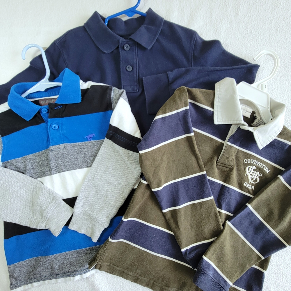 Lot Of 3 Kids Long Sleeve Polo Shirts Boys Size S 5/6 5T Striped Back To School